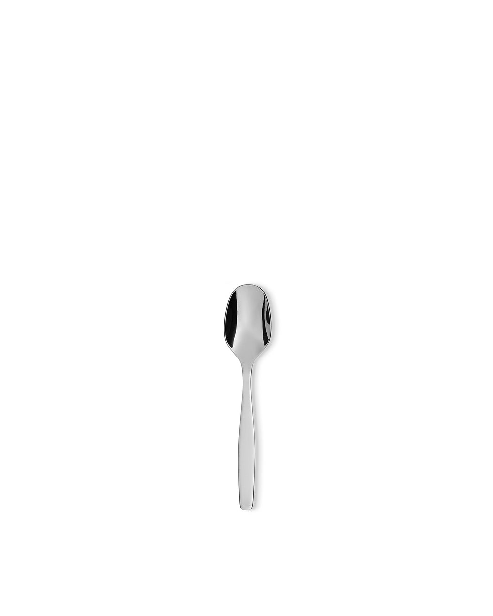 A polished silver spoon by Alessi, oriented vertically on a white background.
