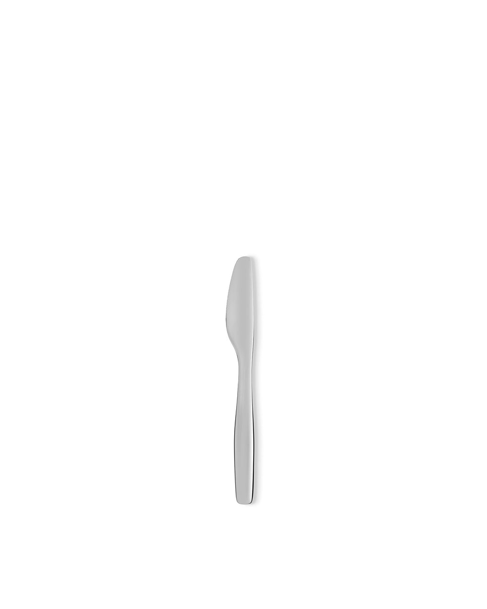 Silver table knife by Alessi, featuring a polished finish and elegant, curved handle.