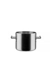Stainless steel pot by Alessi, with two flat, rectangular handles on a white background.