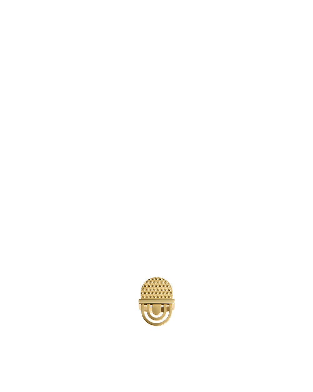 Golden metallic decorative item by Alessi featuring a dimpled dome top and an arched, open base.
