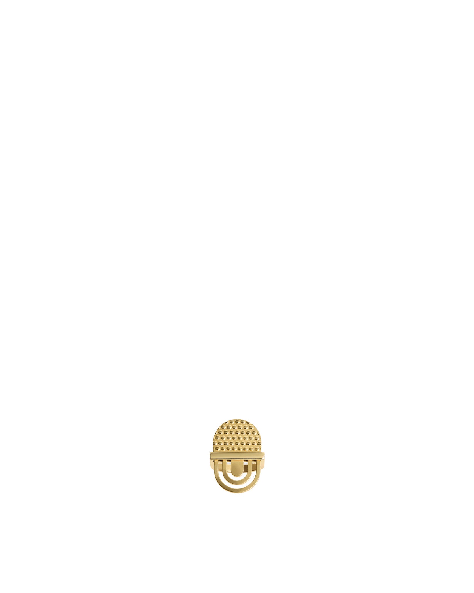 Golden metallic decorative item by Alessi featuring a dimpled dome top and an arched, open base.