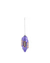 Purple dome Christmas tree ornament by Alessi with a colorful geometric pattern, hanging from a silver chain.