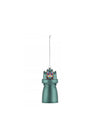 Teal bell Christmas tree ornament by Alessi, featuring a colorful pixelated pattern and hanging from a silver chain.