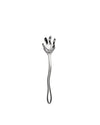 Silver metal serving cutlery by Alessi, featuring an organic, multi-pronged wave-like head and slender, curved handle.