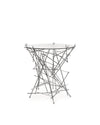 Chrome-plated steel and glass side table by Alessi, featuring an abstract 'blow up' stick design base.