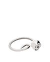 Silver-colored mouse ring by Alessi, featuring a stylized mouse head and a tail that forms the band.