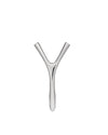 Silver metal bottle opener by Alessi, featuring a sleek, Y-shaped sculptural design.