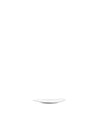White plate by Alessi, with a shallow, wavy, and elongated oval shape, shown from a low angle.