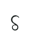Black shiny S-shaped safety tool by Alessi, with a pointed top and a circular base, on white.