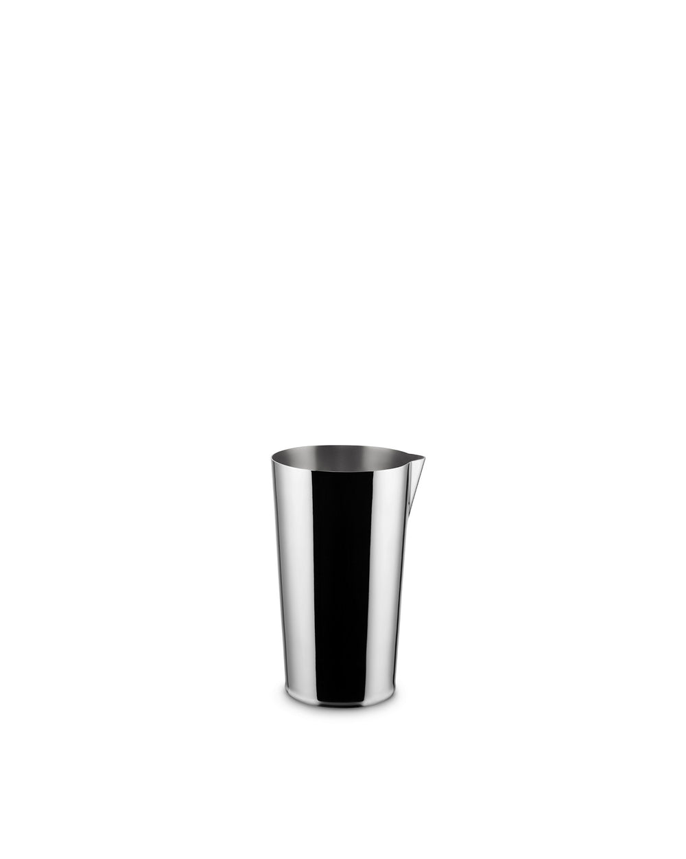 Polished stainless steel Tending Box by Alessi, a sleek measuring cup with a single pour spout.