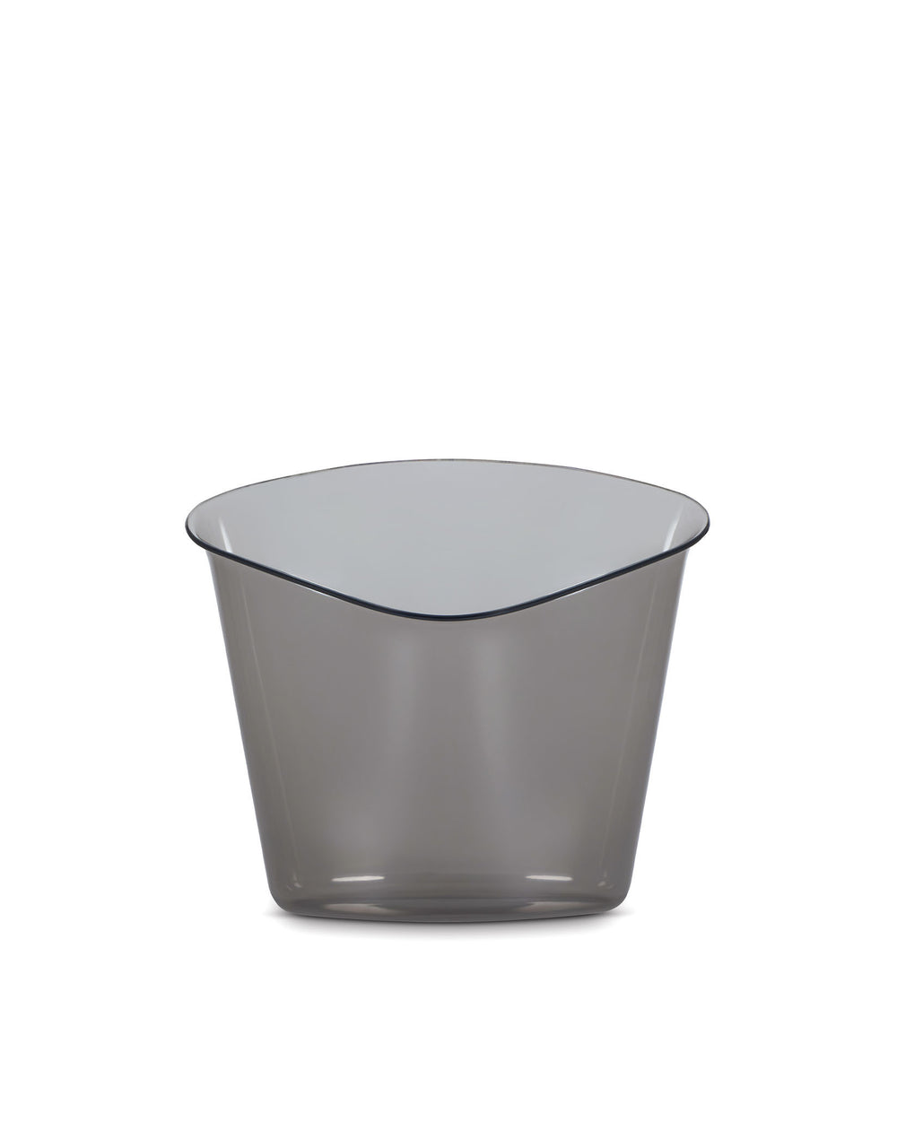 Smoky grey translucent container by Alessi with a subtle wavy rim and darker accent.