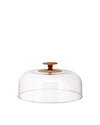 Clear glass cloche with natural wood handle by Alessi, dome-shaped.