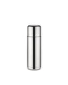 Sleek silver stainless steel thermos by Alessi, with a rounded cap and base.