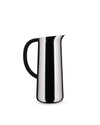 Silver stainless steel pitcher with a black handle by Alessi, featuring a tall, sleek design and pouring spout.