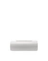 White matte tissue box cover by Alessi, rectangular with rounded edges and a thin slot, front view.