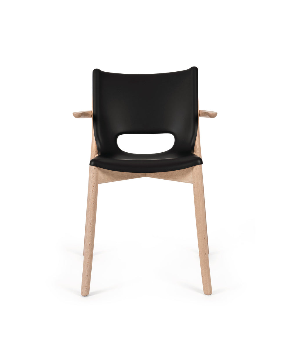 Sleek black and wood chair by Alessi with an oval cutout in the backrest.