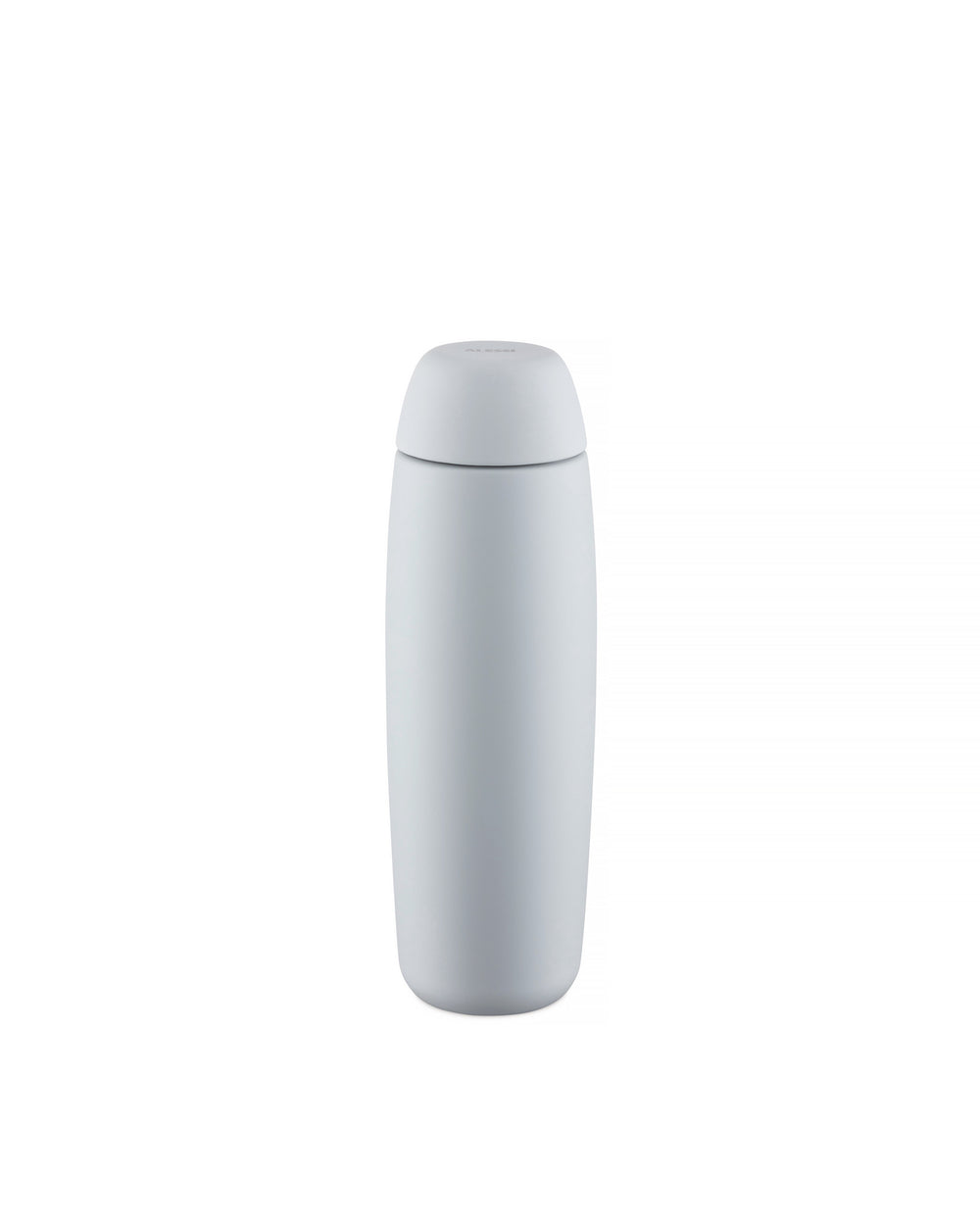 Light grey food container by Alessi, with a matte finish and a slightly domed cap.