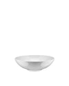 White Mami serving bowl by Alessi, shallow with a wide rim and smooth finish, side view.