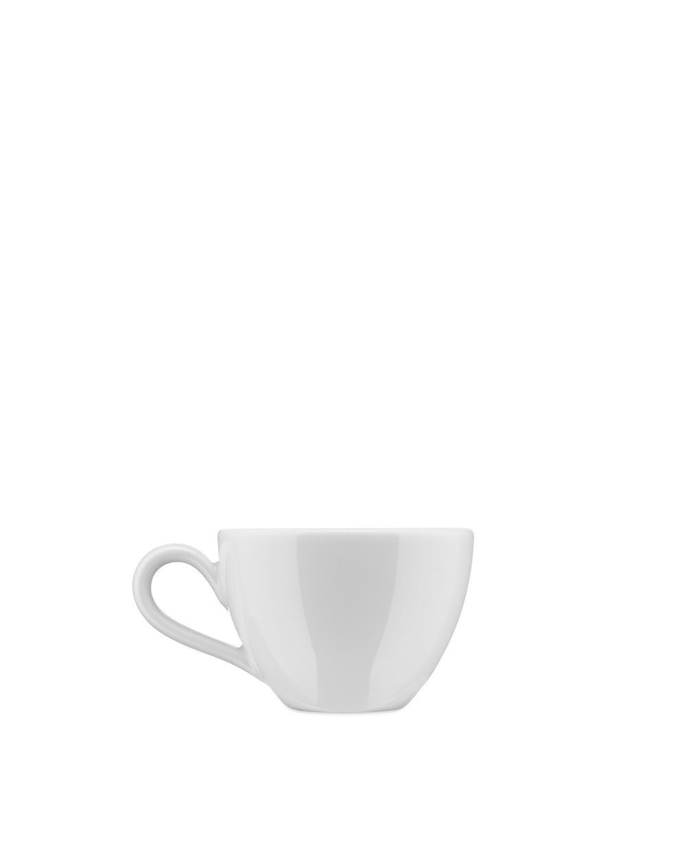 White ceramic Mami coffee cup by Alessi with a smooth, glossy finish, side view.