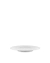 White dinner plate by Alessi, presented from a slightly elevated side angle.