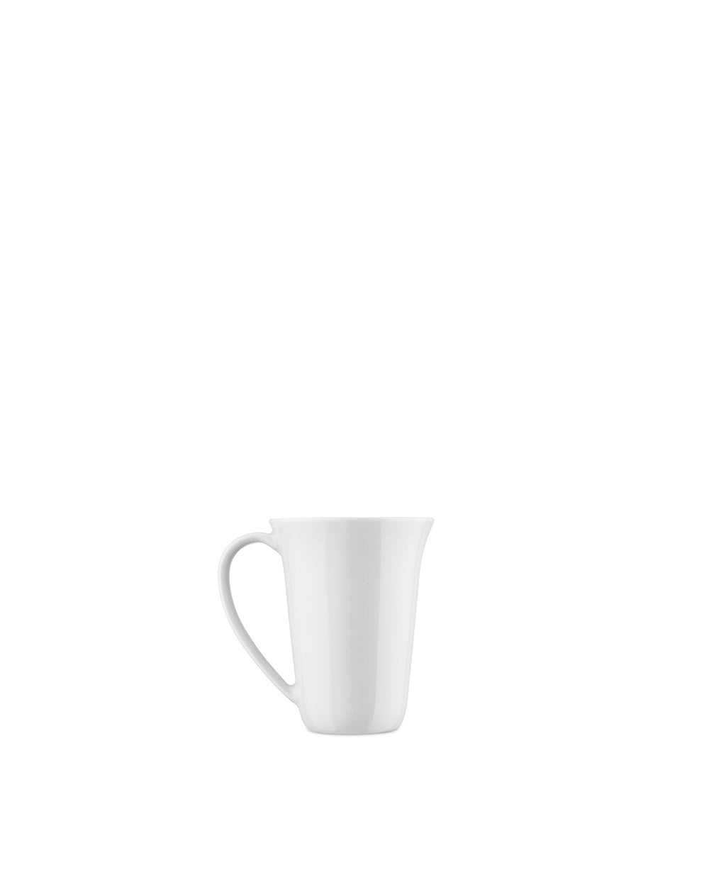 White ceramic mug by Alessi, with a subtly flared rim and simple handle, shown in a front view.