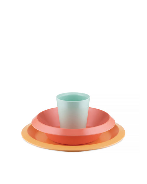 Giro Kids collection amarillo, naranja, verde Set de vajilla para niños Alessi