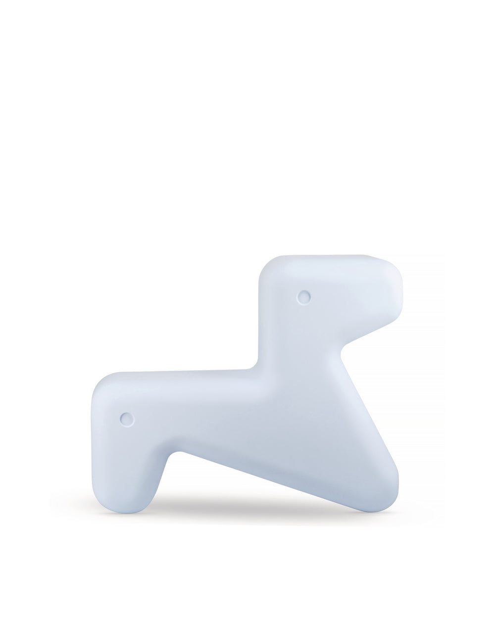 Pale blue Doraff by Alessi, a smooth, matte animal-shaped figure with rounded edges and two circular indentations.