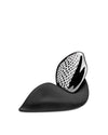 Black and silver tear-drop shaped grater by Alessi, with a perforated stainless steel blade.