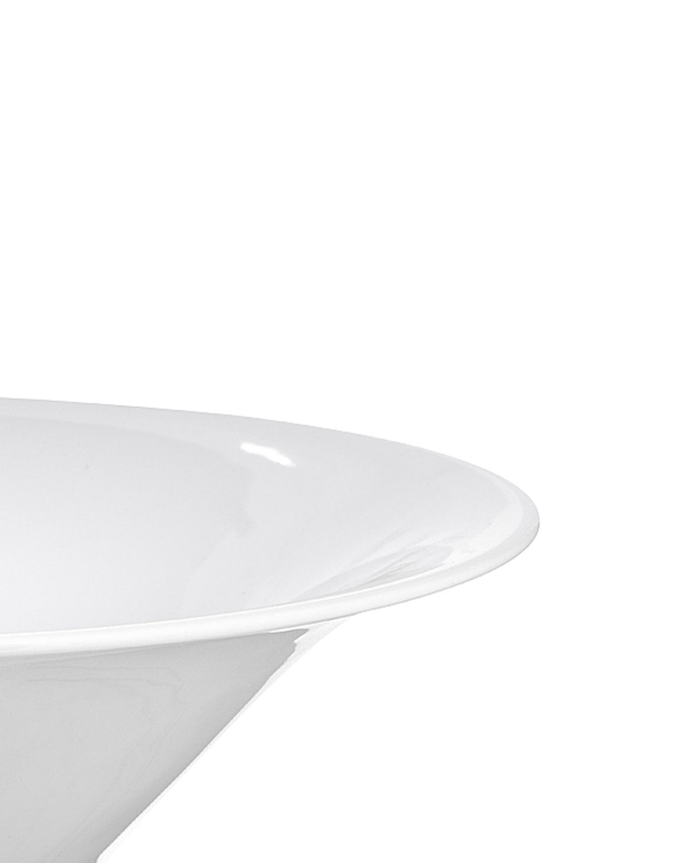 White KU bowl by Alessi, a cropped view of its smooth, glossy surface and curved rim.