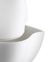 White, smooth, minimalist pitcher by Alessi, featuring a curved spout and stacked components.