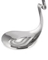 Silver metal serving spoon by Alessi, featuring a sculptural handle acting as a stand and wave-like cutouts in its polished bowl.