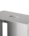 Brushed stainless steel container by Alessi, with a rectangular top slot and a side cutout.