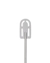 Silver stainless steel milk frother stirrer by Alessi, with a slotted paddle head and rounded top.