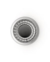 Round Spirale fruit holder by Alessi, polished metal with a distinctive wire spiral design, top-down on white.