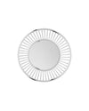 Circular chrome wire fruit bowl by Alessi with a solid polished base, seen from above.