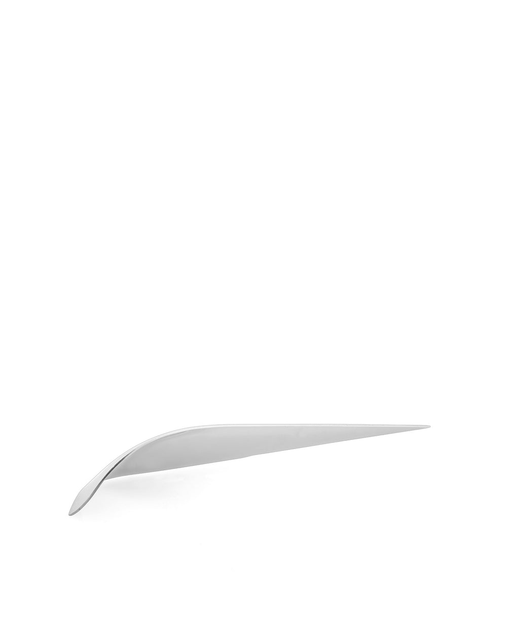 Silver-tone Antechinus serving cutlery by Alessi with a sleek, curved, and pointed design.