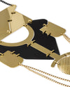 Gold and black geometric Lorica by Alessi, a necklace featuring interlocking plates and a perforated charm.