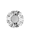 Silver polished metal fruit bowl by Alessi with an intricate coral-like openwork design.