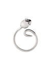 Silver metal ring by Alessi with a stylized bud top and an open, swirling band.