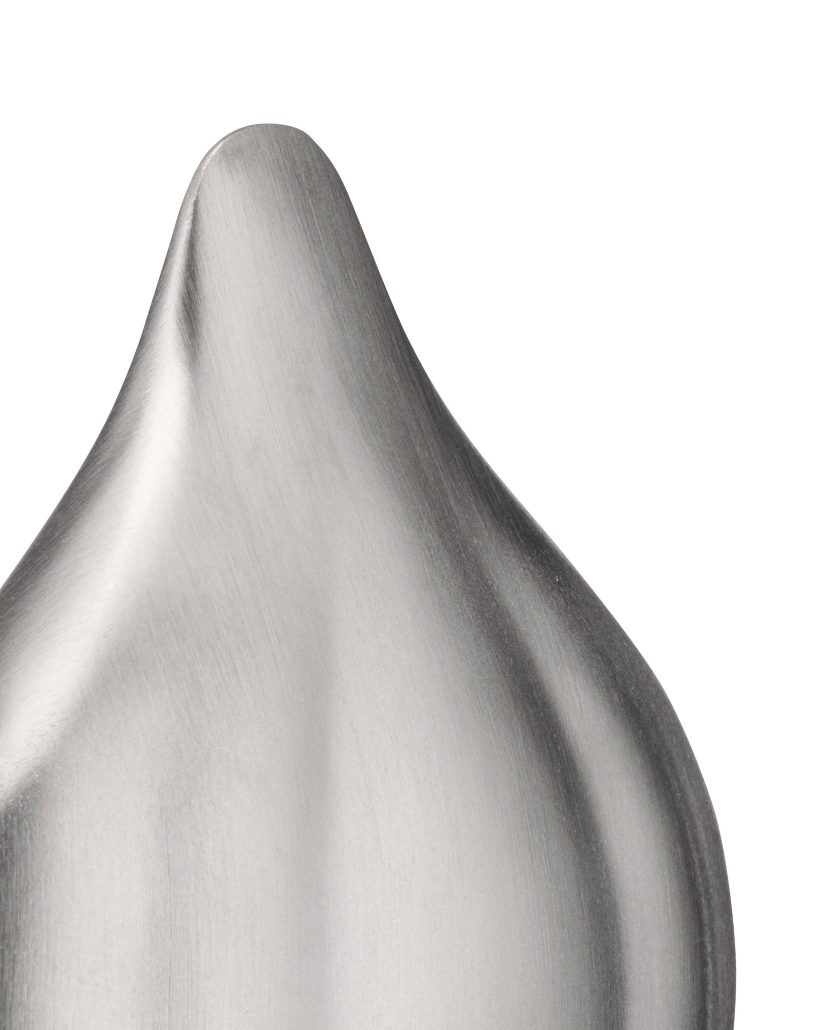 Silver brushed metallic Savon du Chef by Alessi, featuring a sleek, curved form, cropped view.