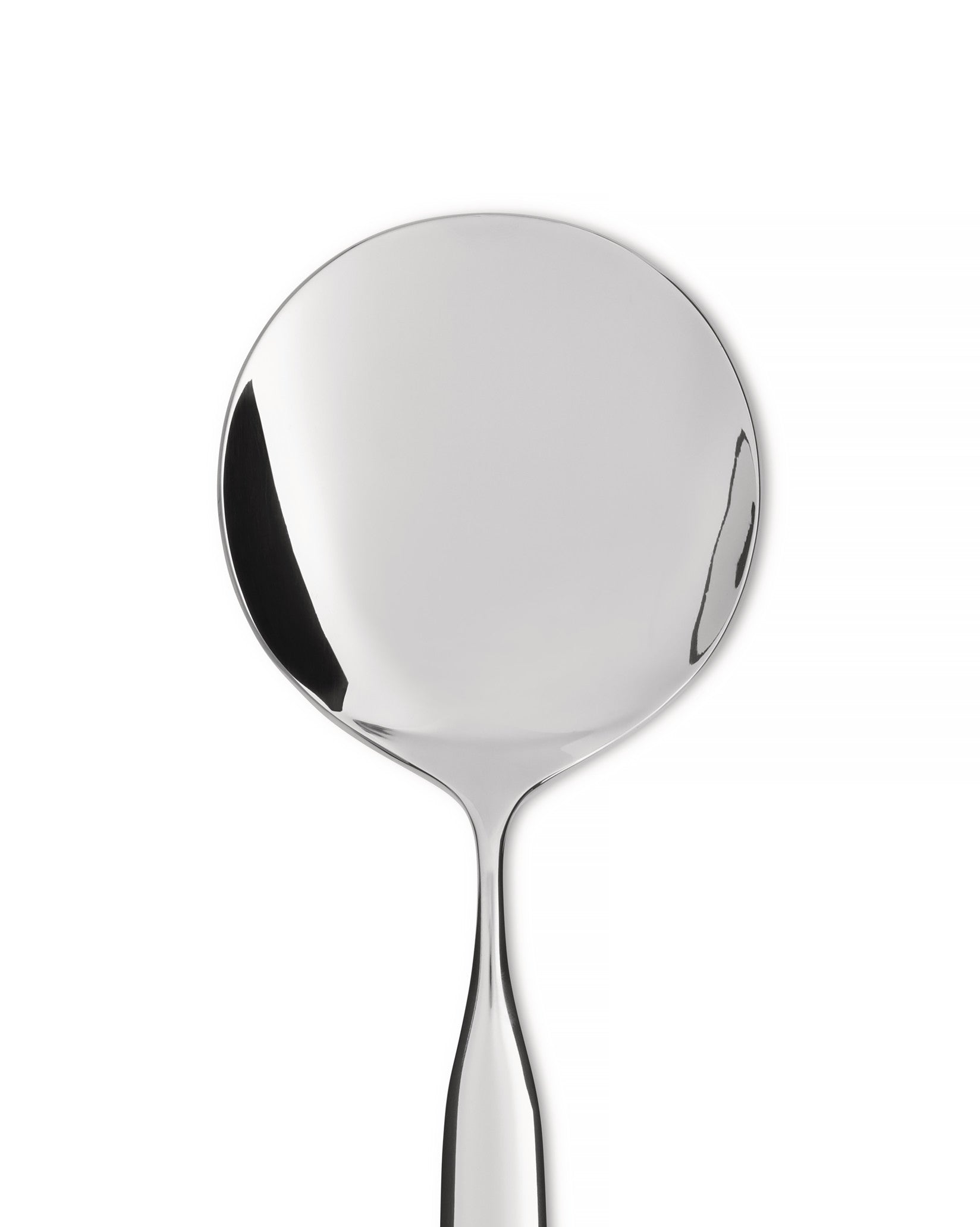 Silver serving spoon by Alessi with a polished, reflective finish against a white background.