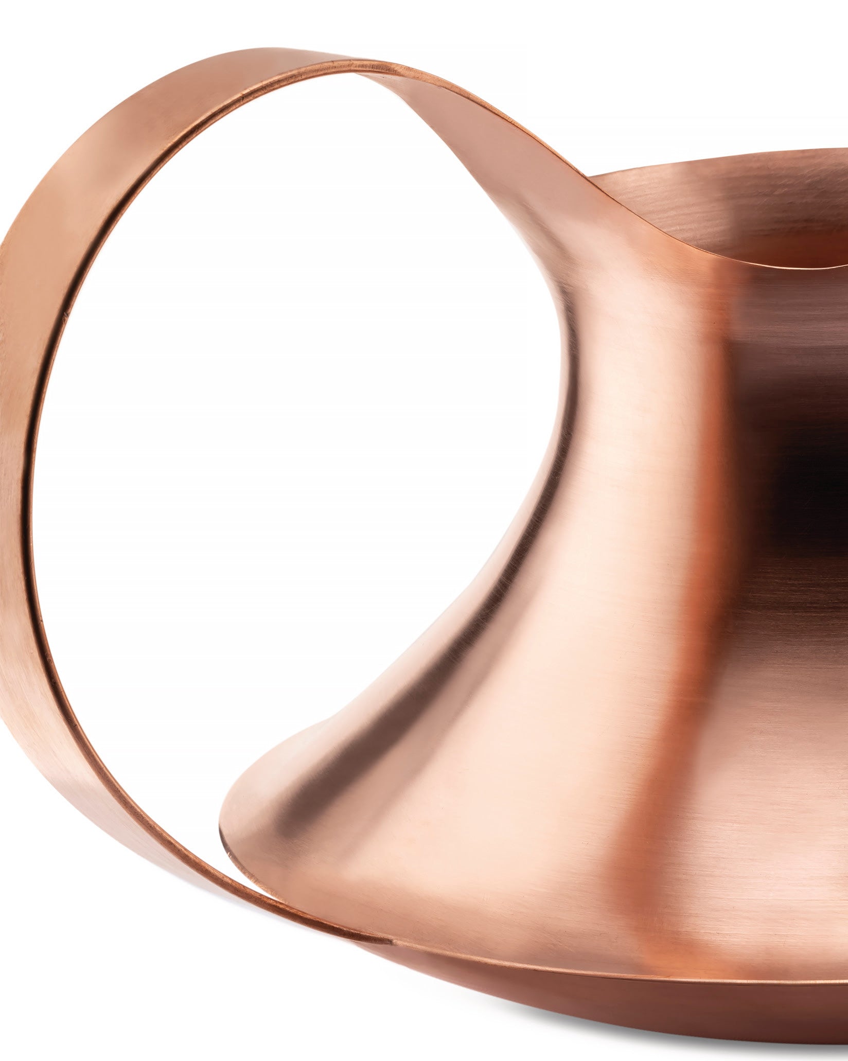 Copper vase by Alessi with a sleek, curved design and a brushed finish.