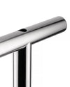 Silver metal vase by Alessi, with a tear-drop opening and sleek cylindrical design.