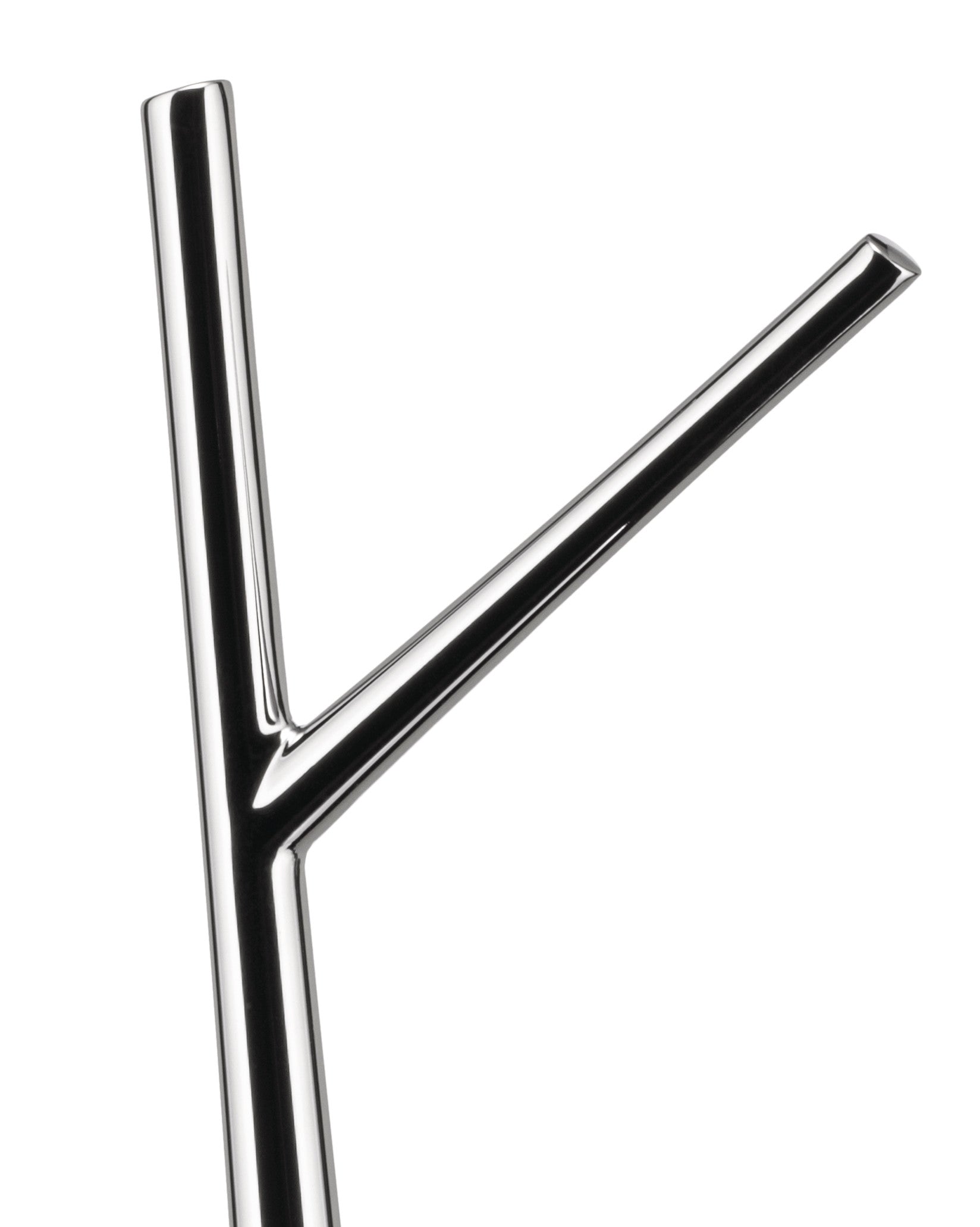 Polished silver-toned metal fruit bowl by Alessi, featuring a Y-shaped design with rounded ends.
