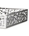 Silver metallic 'CACTUS!' decorative tray by Alessi, with intricate organic laser-cut sides.