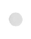 White decorative plate by Alessi with an embossed scrollwork pattern and scalloped edge.