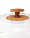 Clear glass lid with a natural wood knob handle by Alessi, showing concentric circles and wood grain.