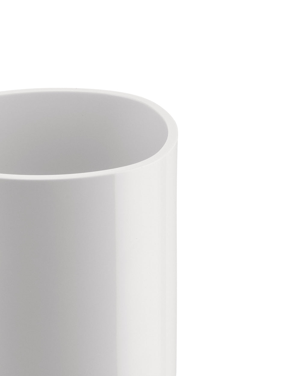 White Birillo container by Alessi with a smooth, glossy surface, cropped.