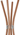 A brown wooden coat stand by Alessi with multiple curved rods and shiny silver metal fittings.