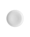 White round plate by Alessi with a simple, plain surface, viewed from above.